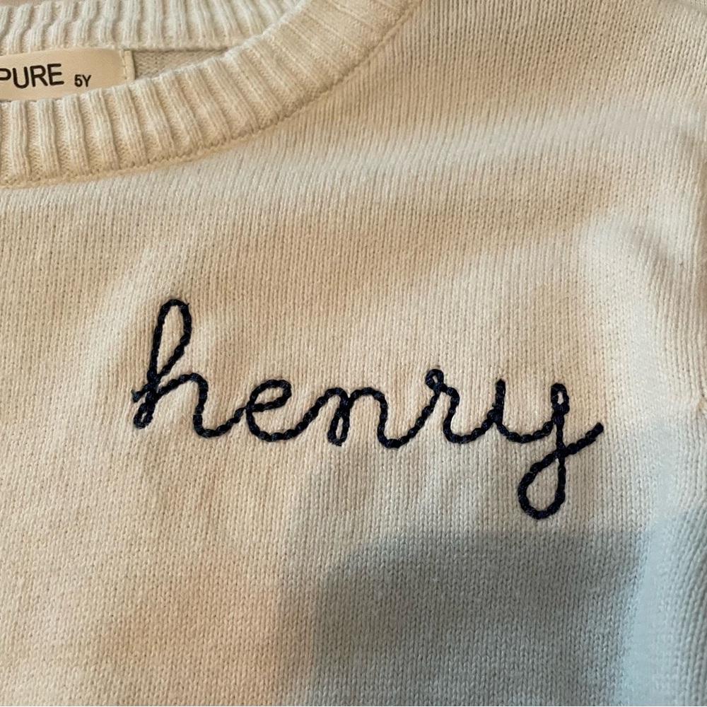Cream Kids Sweater with Henry monogram